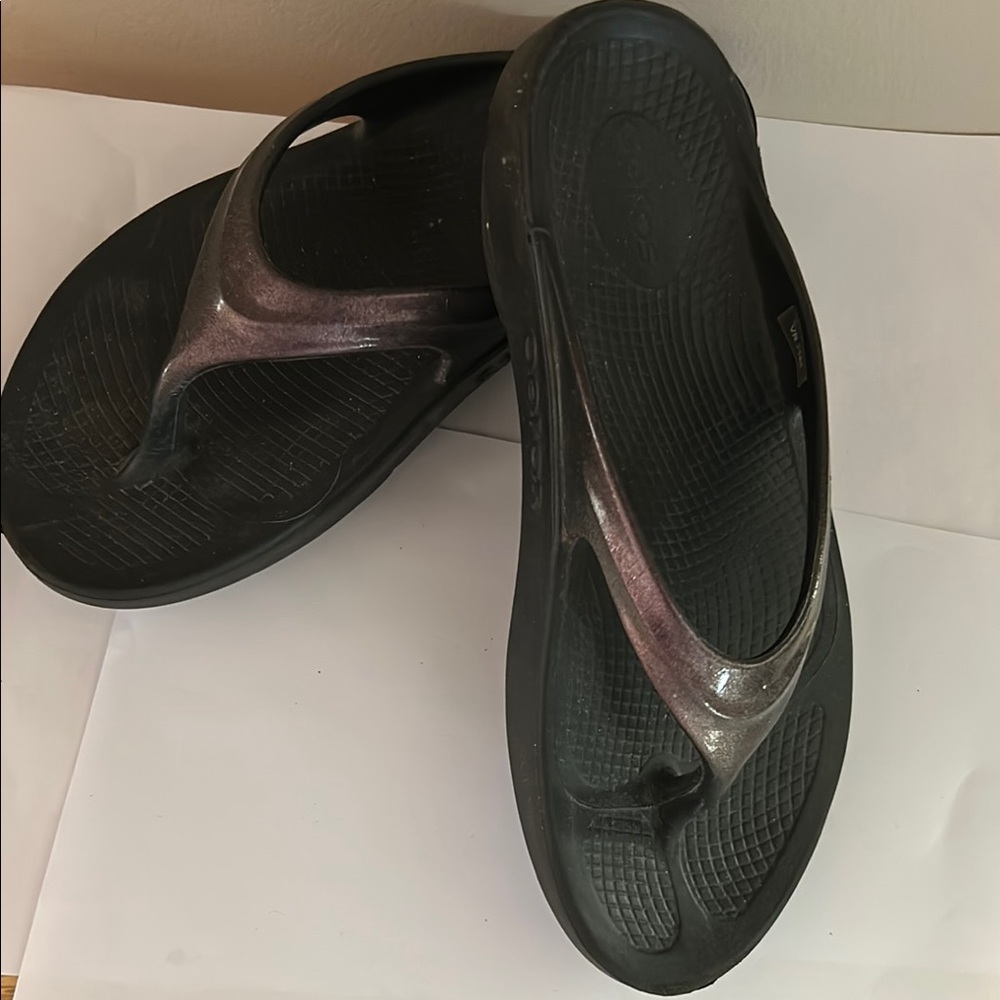 Black and Purple Flip Flops